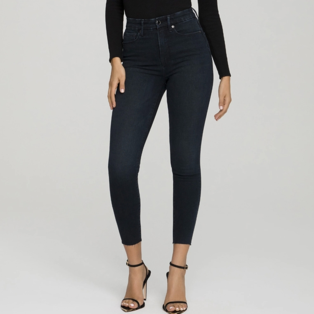 GOOD AMERICAN GOOD WAIST CROP RAW HEM | BLUE631